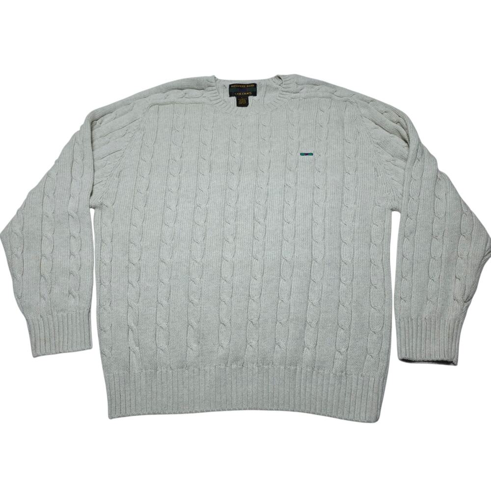 Vintage Alexander Julian Colours Sweater Mens Large Grey Cable Knit 100% Cotton